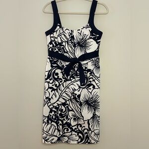 London Times Black and White Floral Midi Dress, Size 6